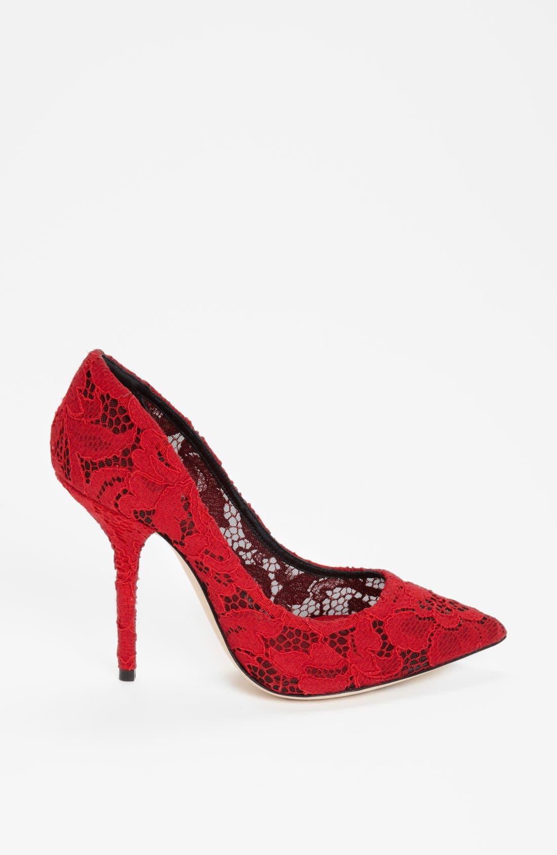 Lace Pointy Toe Pump, Alternate, color, RED/ BLACK