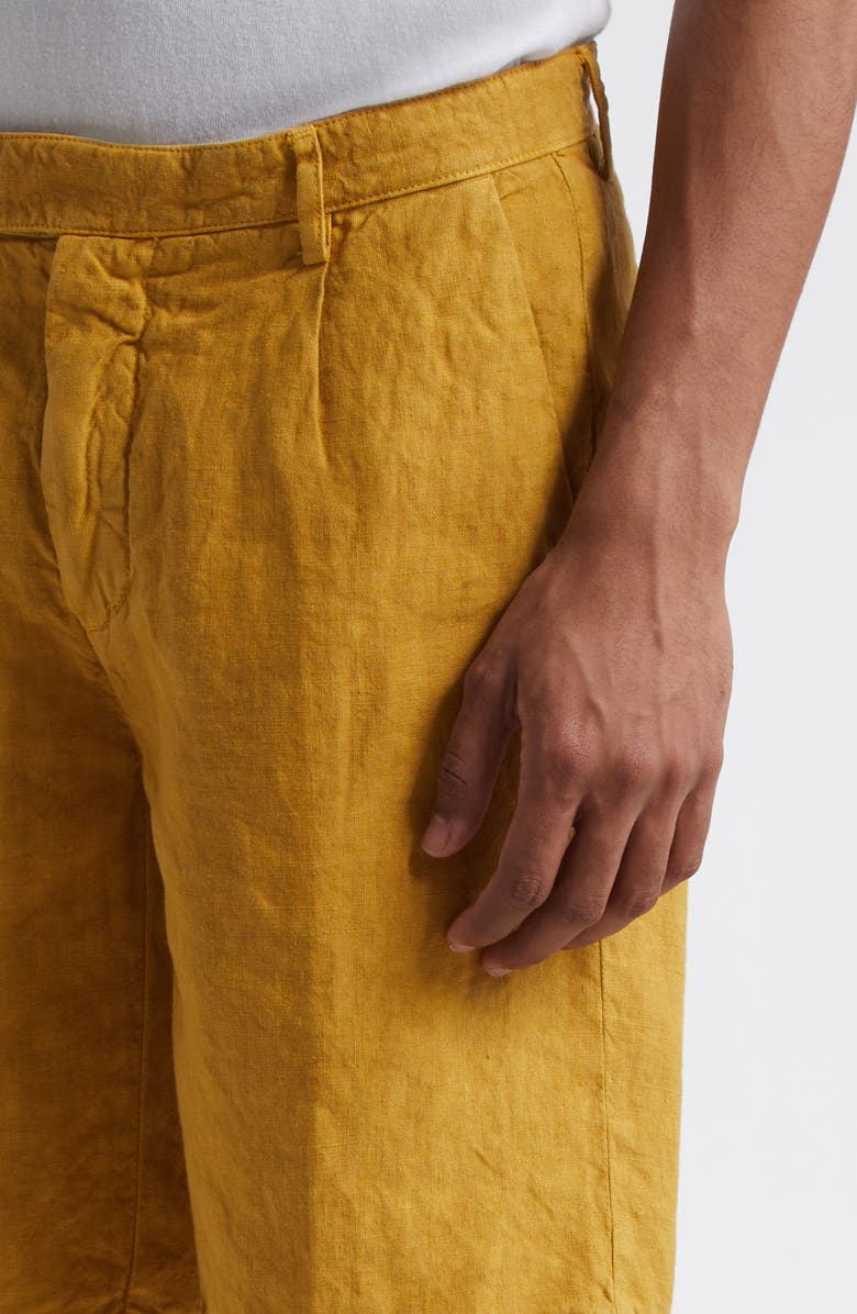 Massimo Alba Alaccia Pleated Linen Bermuda Shorts, Alternate, color, Mostarda