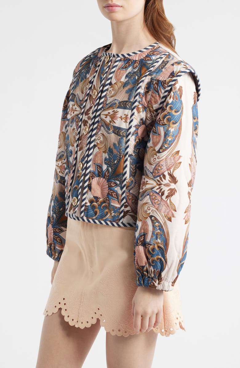 FARM Rio Sea Garden Print Button Front Jacket, Alternate, color, Sea Garden Scarf Sof