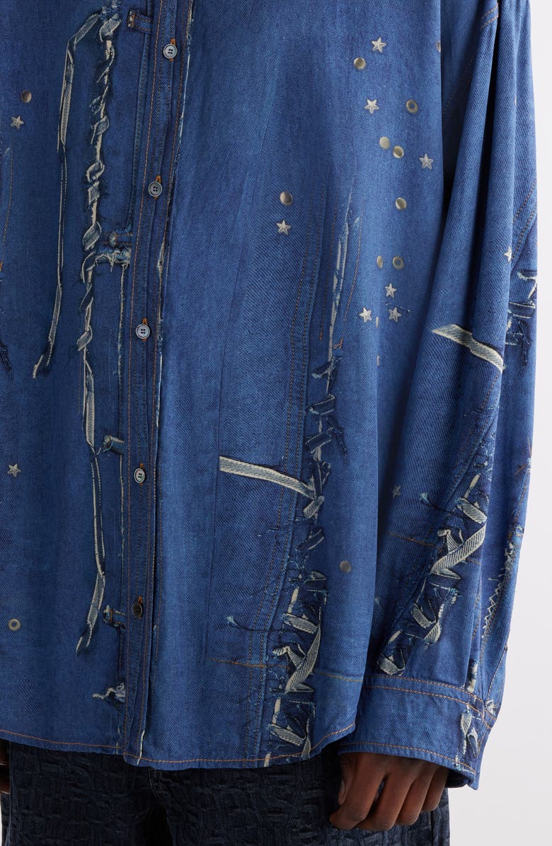 Acne Studios Trompe l'Oeil Repaired & Embellished Button-Up Shirt, Alternate, color, Navy Multi
