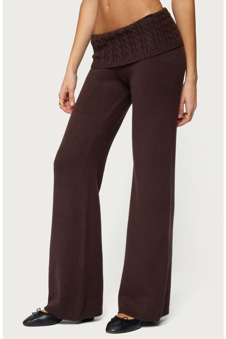 Lula Cable Stitch Waistband Flare Pants, Alternate, color, BROWN