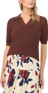Halogen® Pointelle Short Sleeve Cotton Polo Sweater