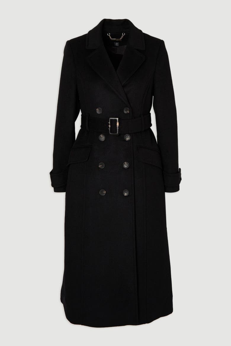 Wool Blend Belted Midi Coat, Alternate, color, Black