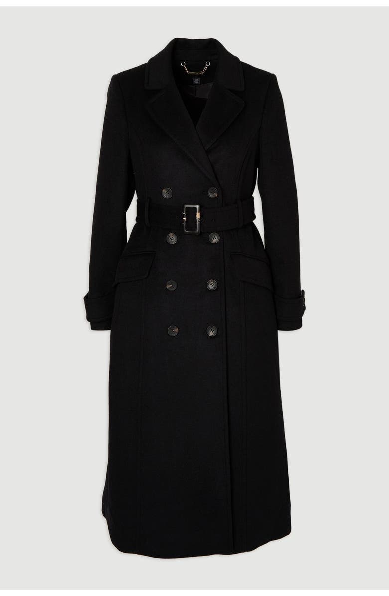 Karen Millen Wool Blend Belted Midi Coat, Alternate, color, Black