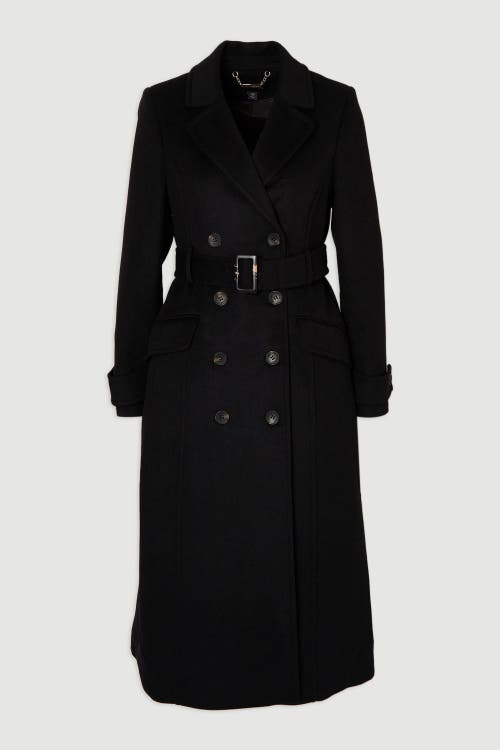 Karen Millen Wool Blend Belted Midi Coat In Black