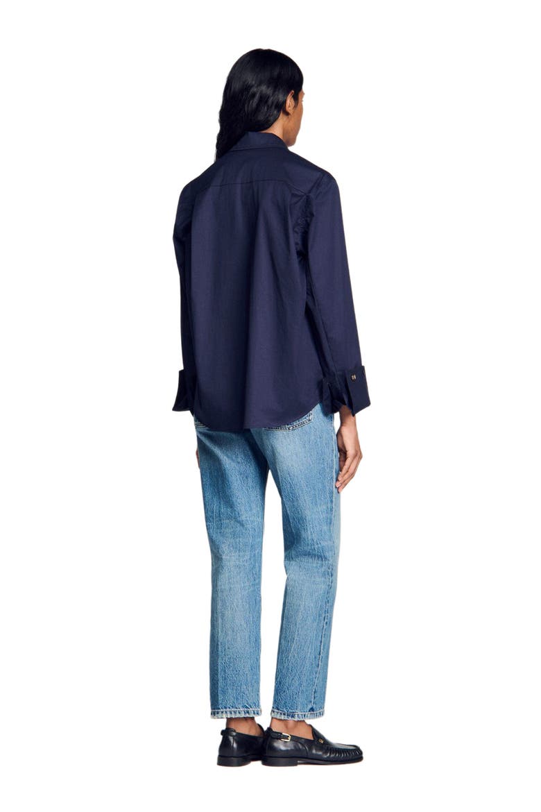 Cotton shirt with wide cuffs, Alternate, color, Navy blue