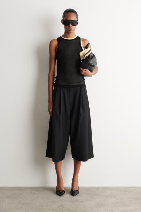 Pleated Wool-Blend Culottes