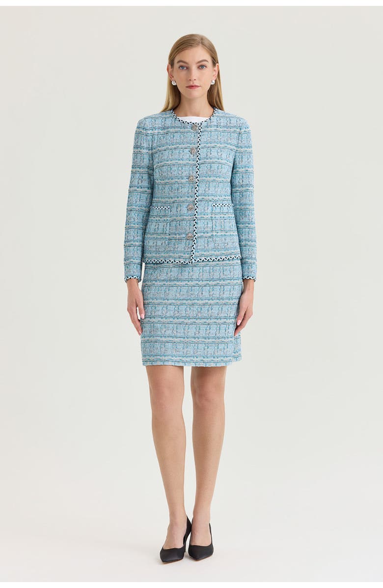 Ming Wang Tweed Knit Straight Skirt, Alternate, color, Serene/Nebula/Lime/Blk/Wht