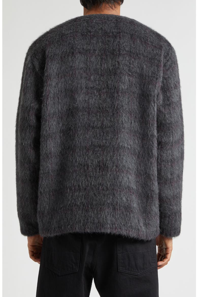 Fuzzy Check Wool & Alpaca Blend Cardigan, Alternate, color, FUZZED PLUM CHECK HAIRY WOOL