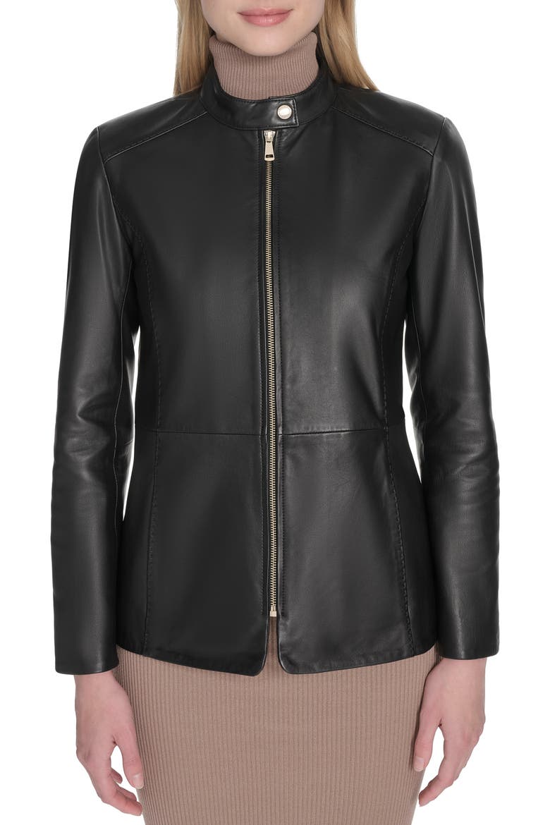Leather Biker Jacket, Main, color, BLACK
