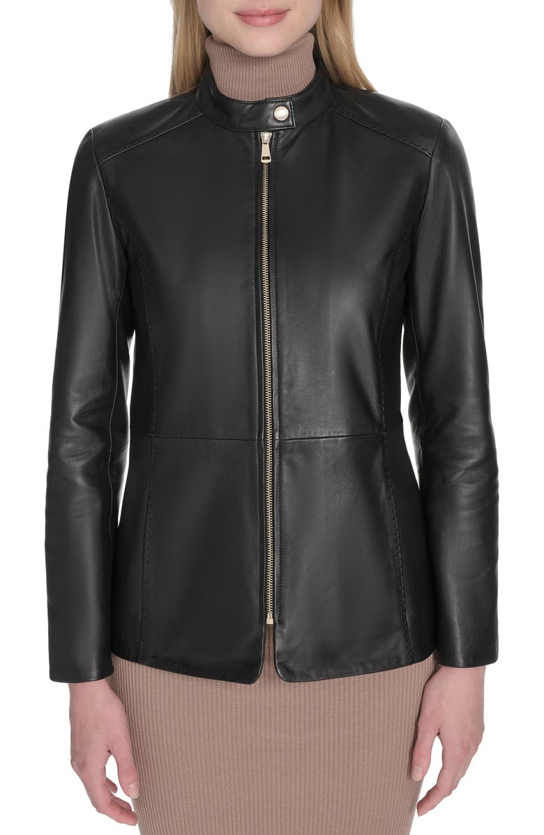 Cole Haan Leather Biker Jacket, Main, color, Black