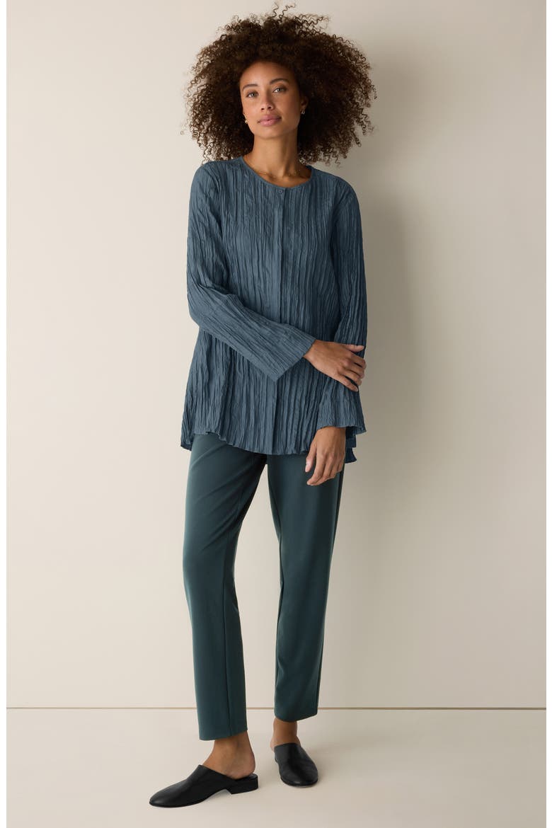 Crinkle Front Button Silk Top, Alternate, color, EUCALYPTUS