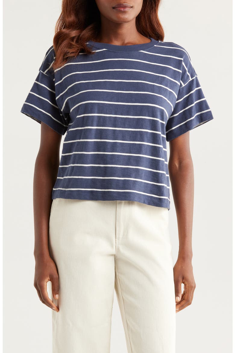 Slub Cotton Crop T-Shirt, Main, color, NAVY/WHITE STRIPE