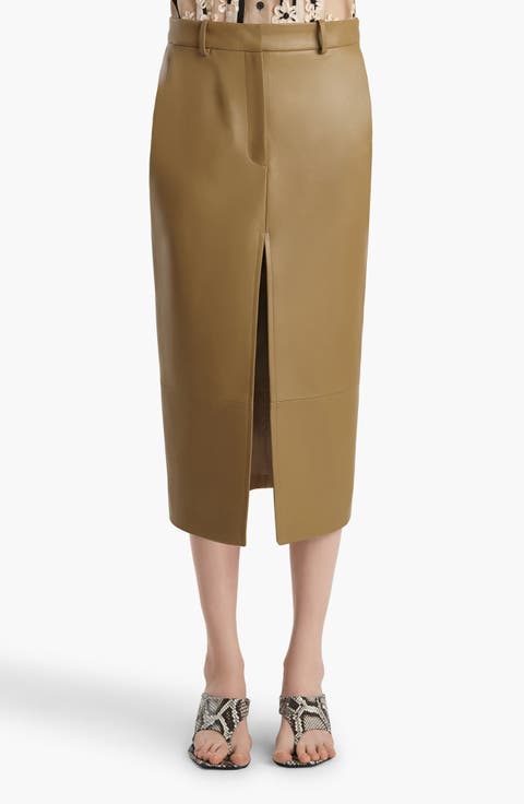Anden Pleated Lambskin Leather Pencil Skirt