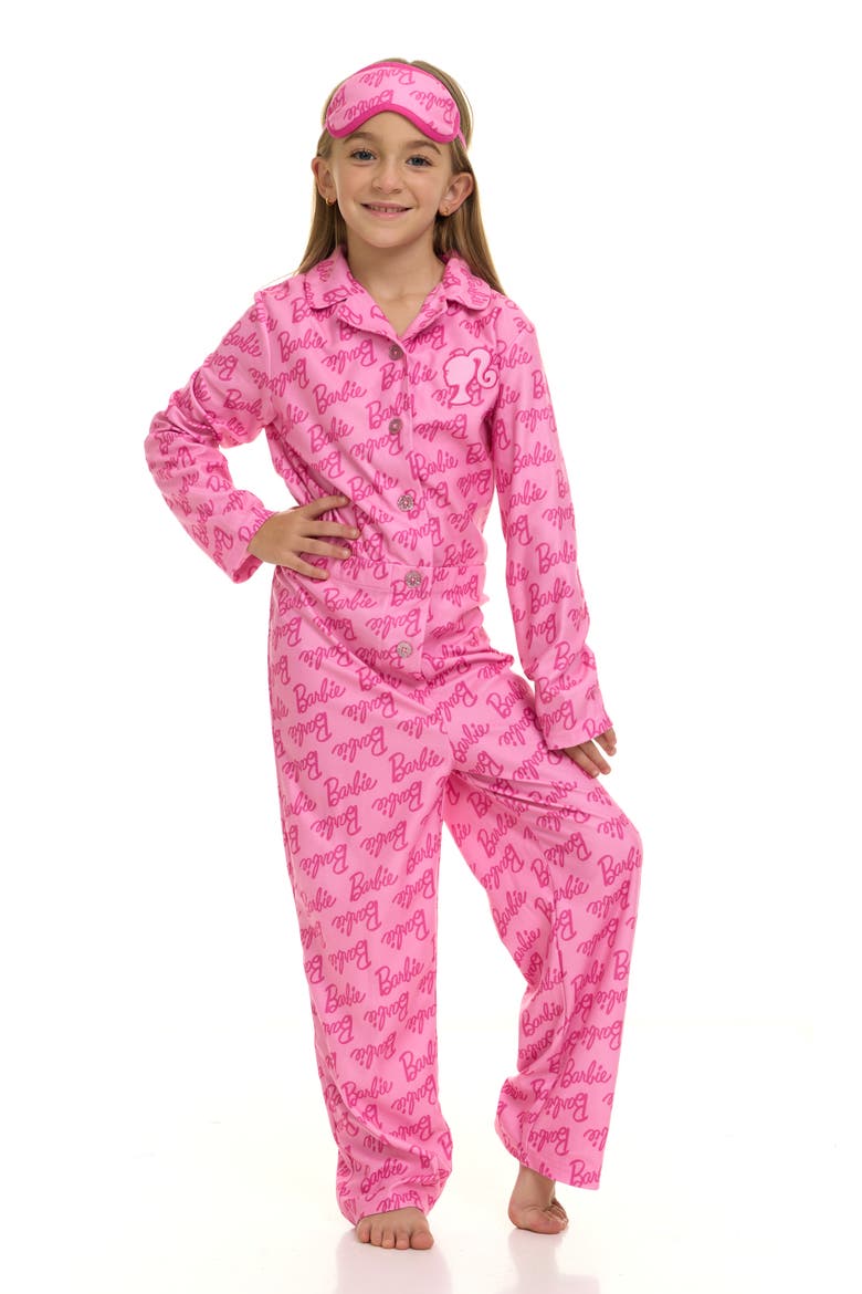 Fleece One Piece Pajama and Sleep Mask Set, Alternate, color, Classic Pink