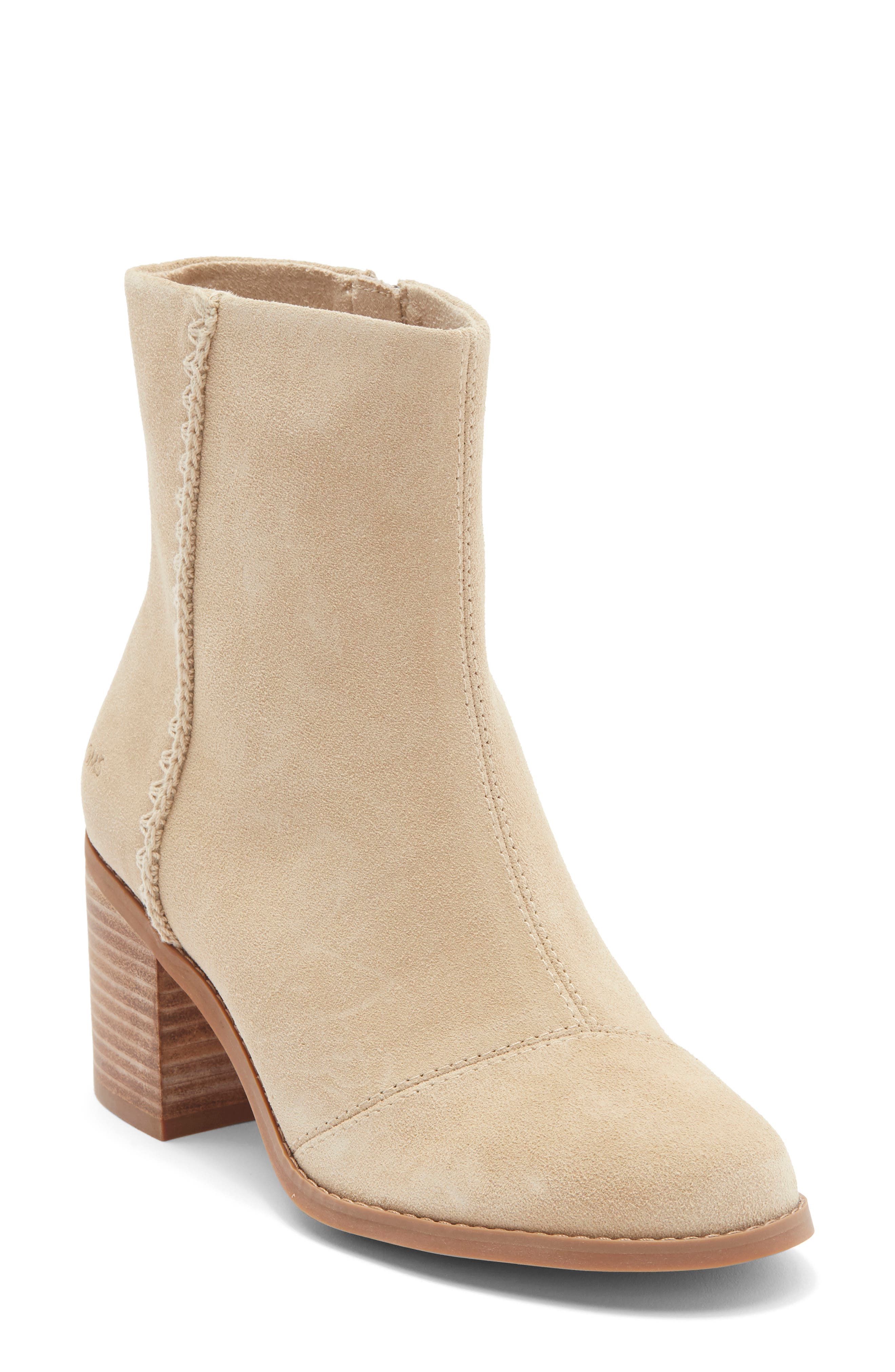 TOMS Evelyn Bootie, Main, color, Oatmeal Suede/ Deco Stitch