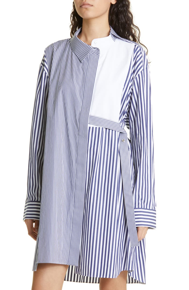 Sacai Asymmetric Stripe Cotton Poplin Shirtdress, Alternate, color, 