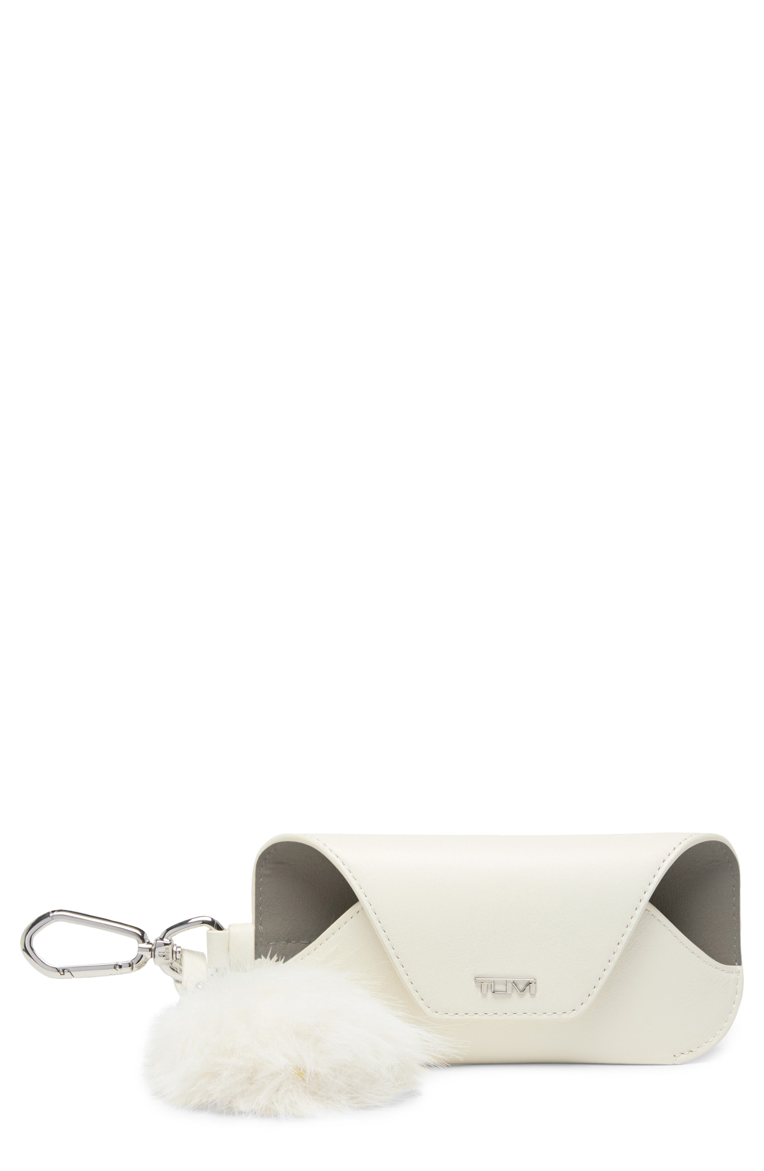 Belden Leather Sunglass Charm with Faux Fur Pom-Pom, Main, color, SALT WHITE