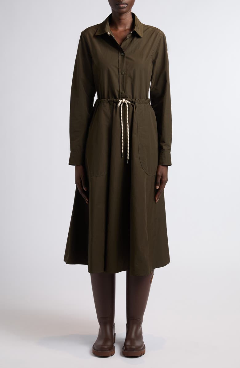 Moncler Long Sleeve Poplin Shirtdress, Alternate, color, Green