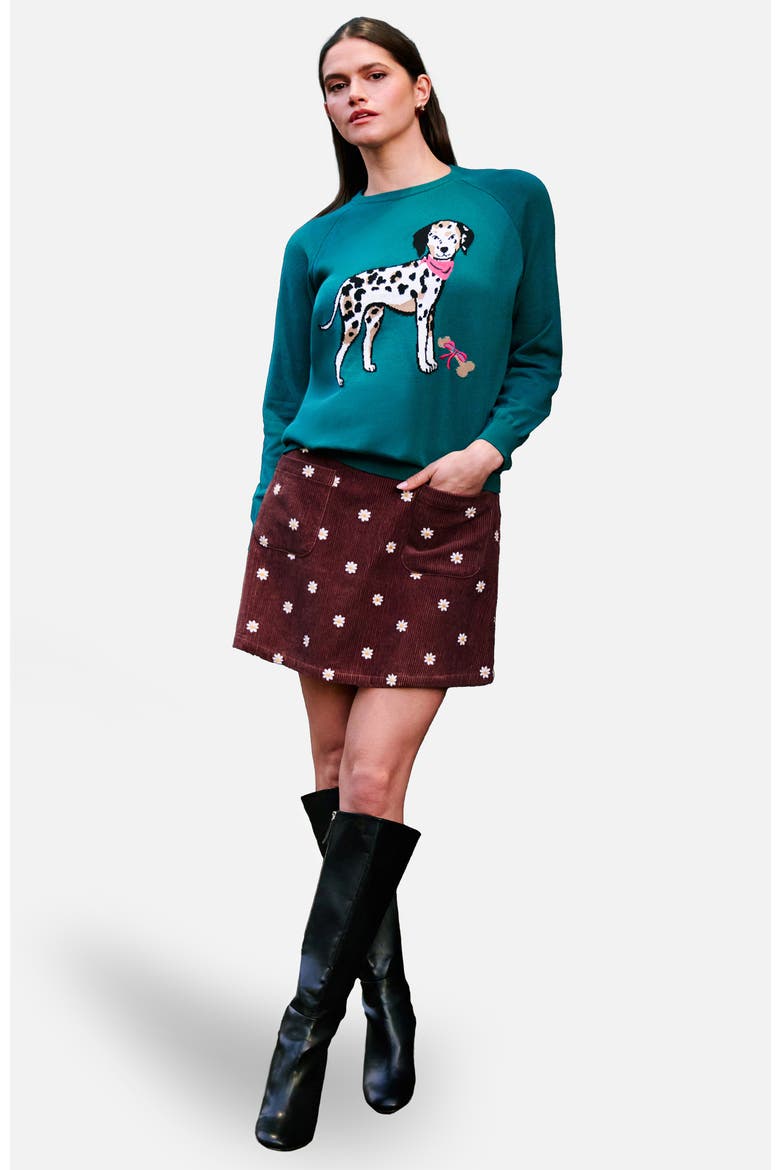 Dalmatian Intarsia Relaxed Jumper, Alternate, color, Teal