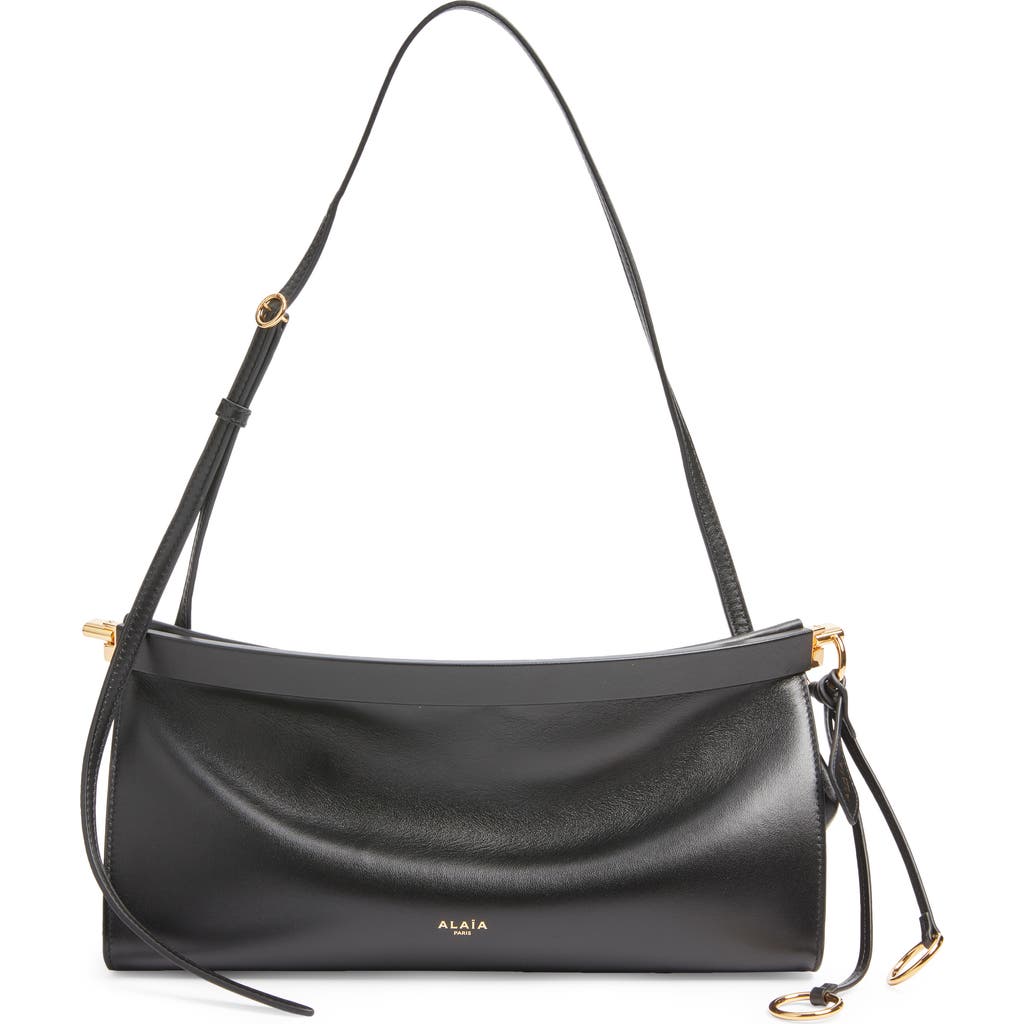 Alaïa Alaia Women East West Leather Shoulder Bag With Engraved Lettering Logo In Black