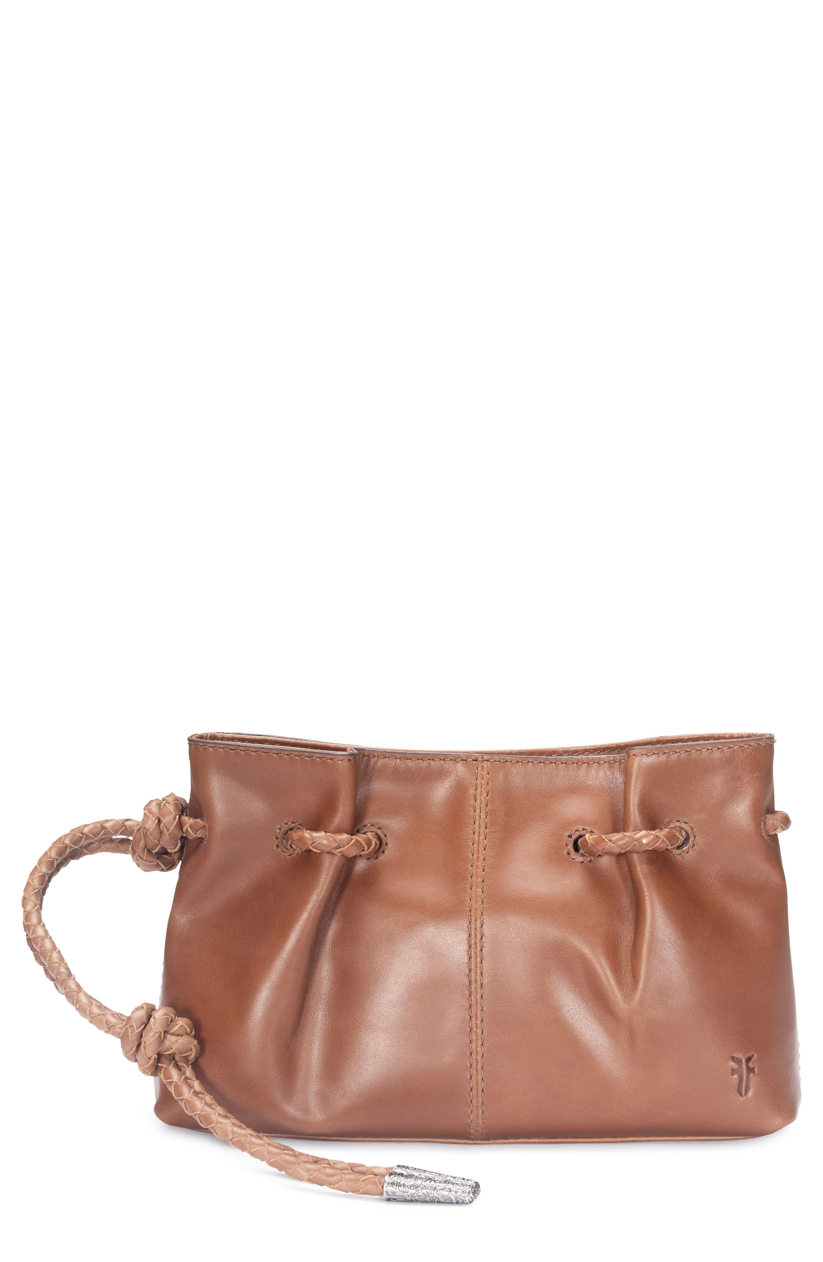 Frye Caroline Leather Wristlet Clutch, Main, color, Cognac
