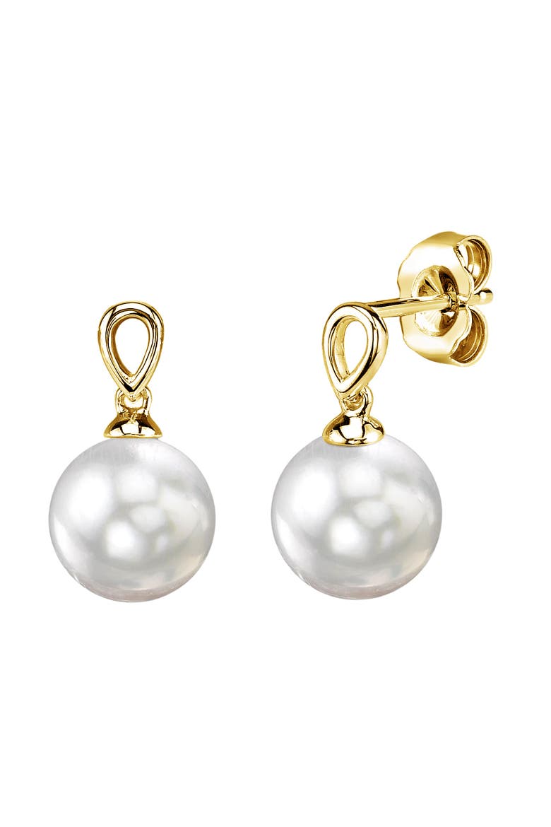 White South Sea Pearl Sherry Earrings, Main, color, Yellow Gold