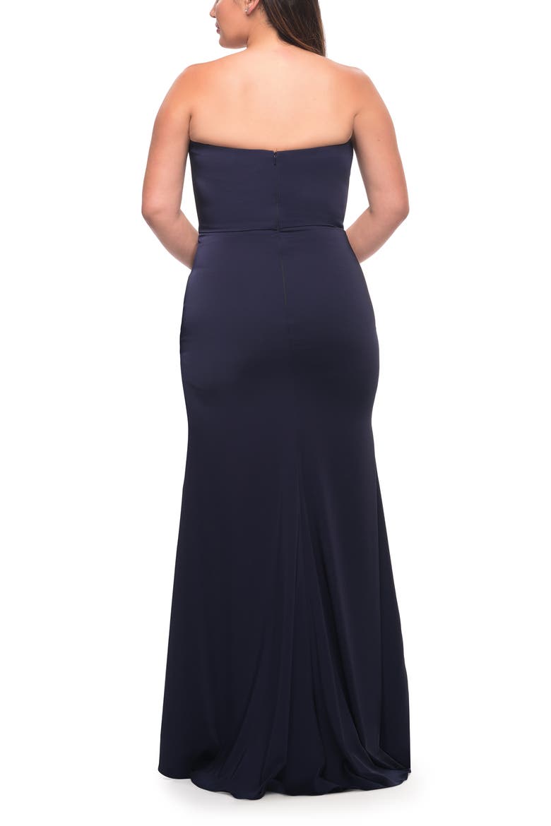 Strapless Plus Size Dress with Ruffle Slit Detail, Alternate, color, NAVY