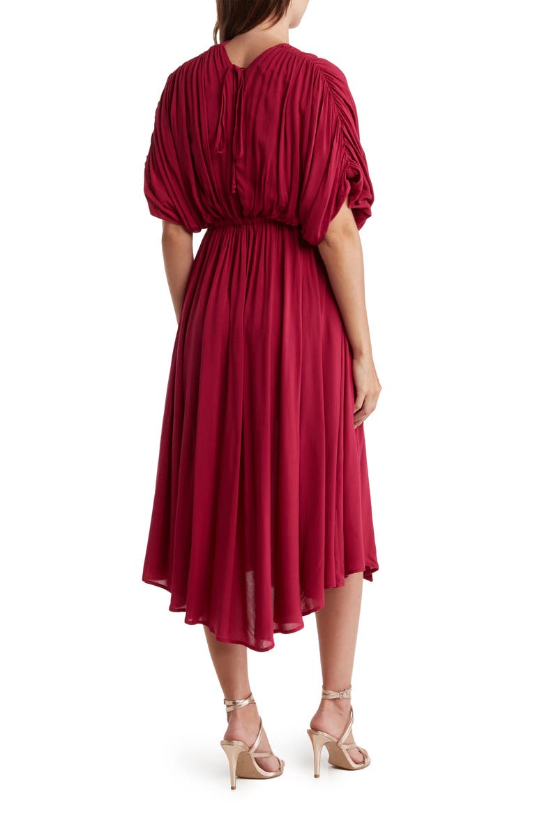 Dolman Sleeve Tie Waist Midi Dress, Alternate, color, BURGUNDY