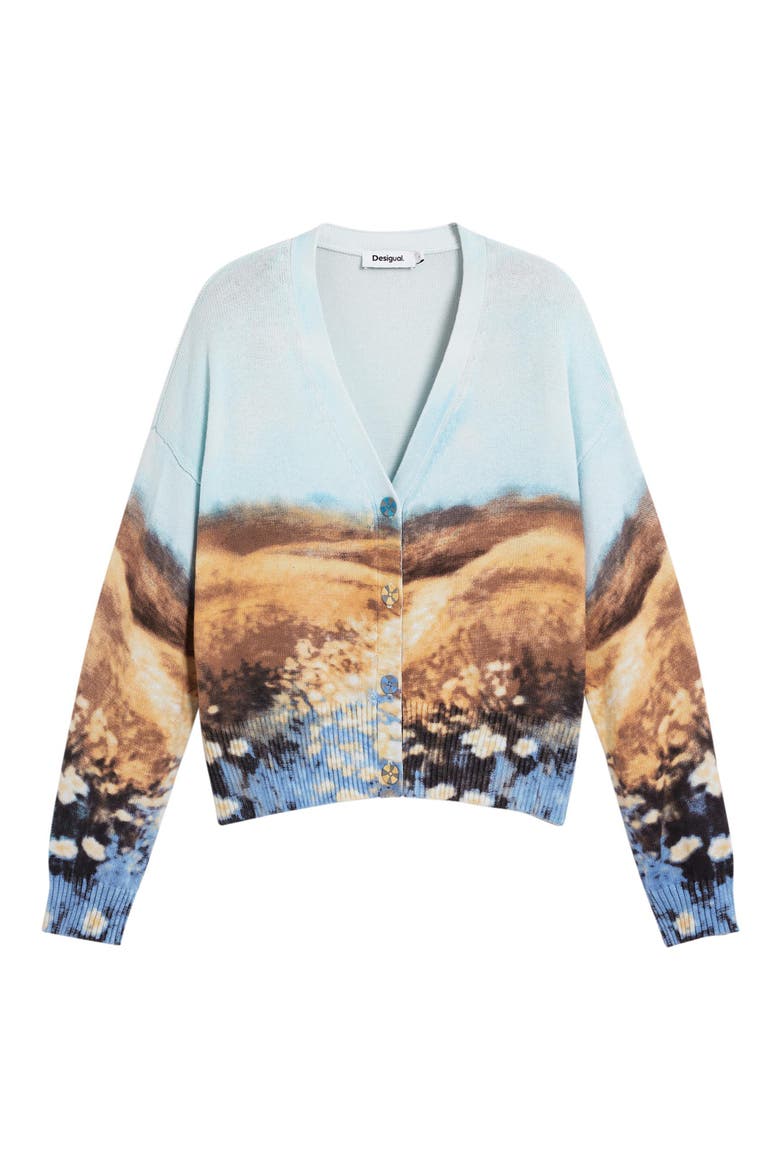 Abstract Print Stretch Cotton Cardigan, Alternate, color, LIGHT BLUE