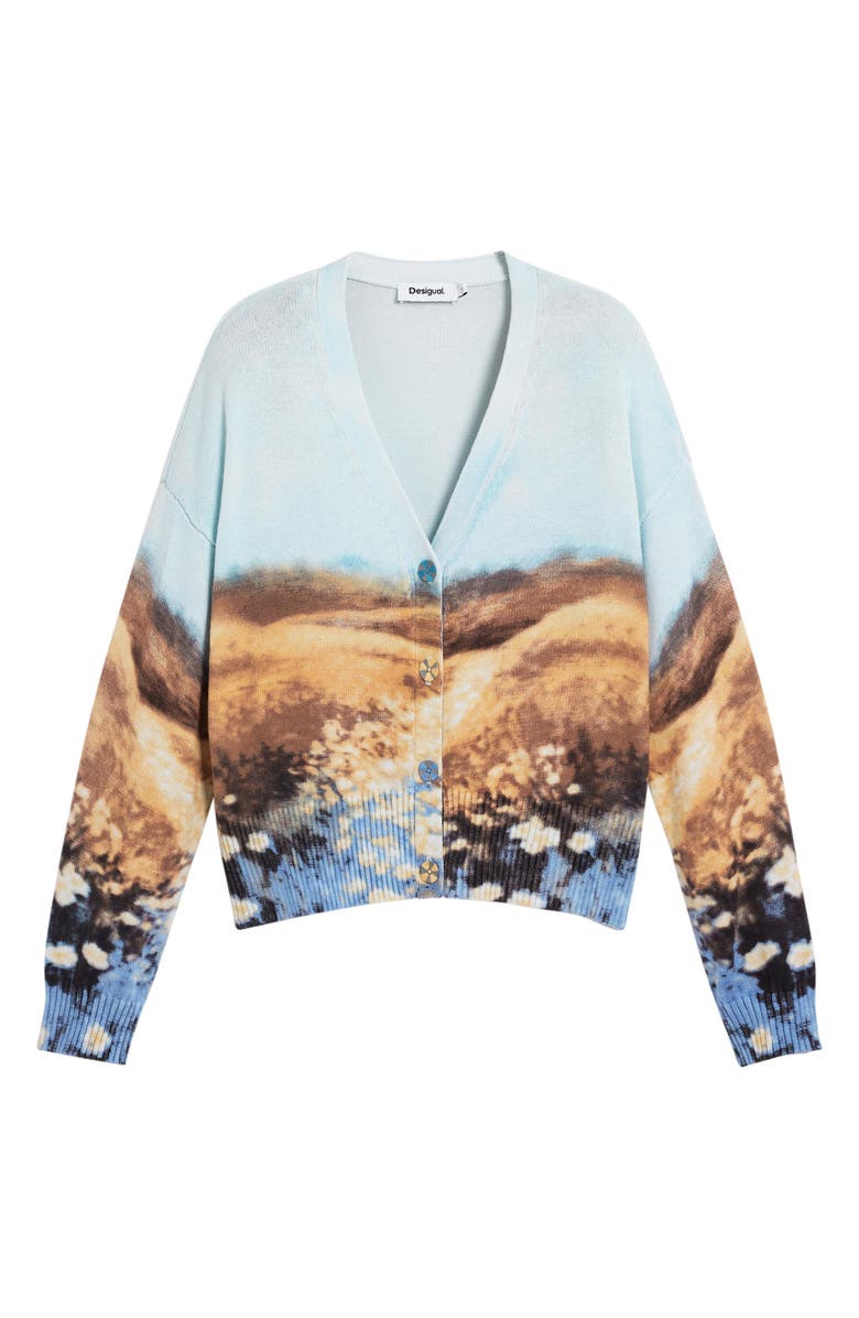 Desigual Abstract Print Stretch Cotton Cardigan, Alternate, color, Light Blue