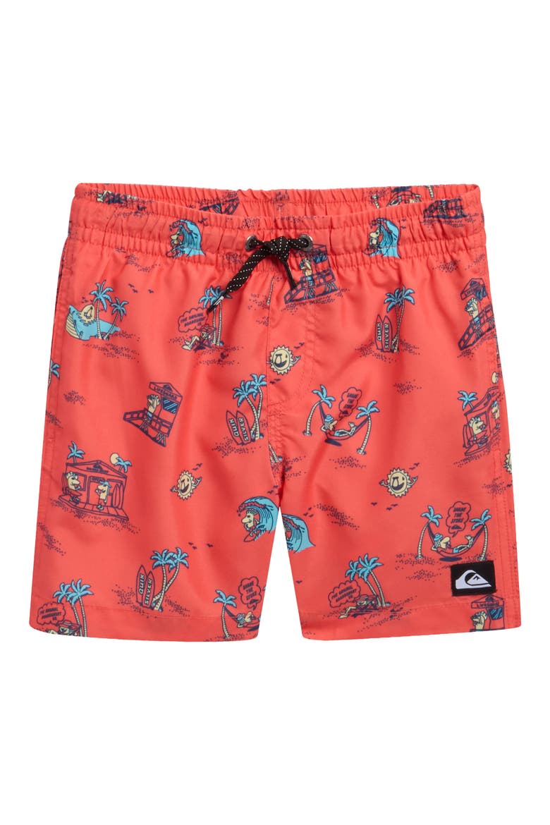 Kids' Everyday Mix Volley Swim Trunks, Main, color, HOT CORAL