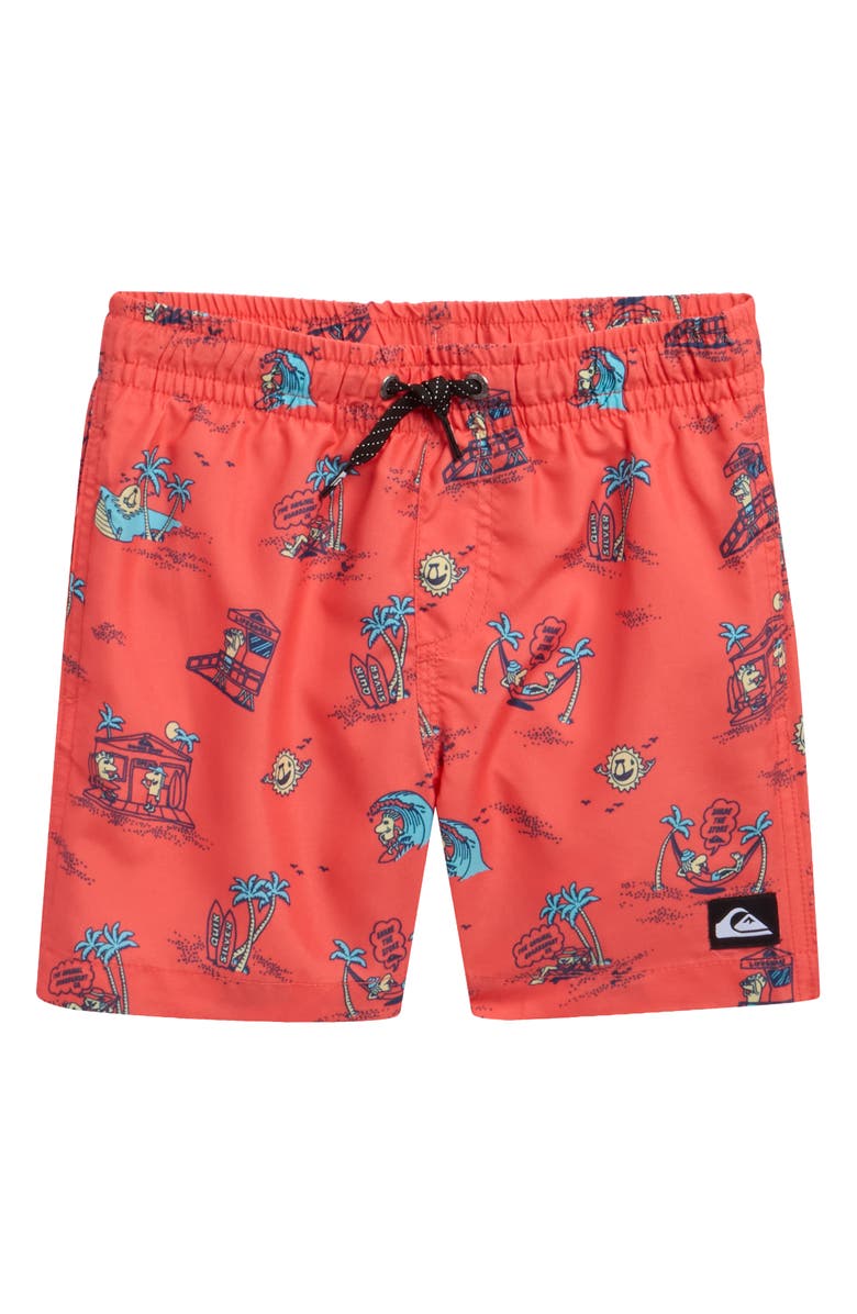 Quiksilver Kids' Everyday Mix Volley Swim Trunks, Main, color, Hot Coral
