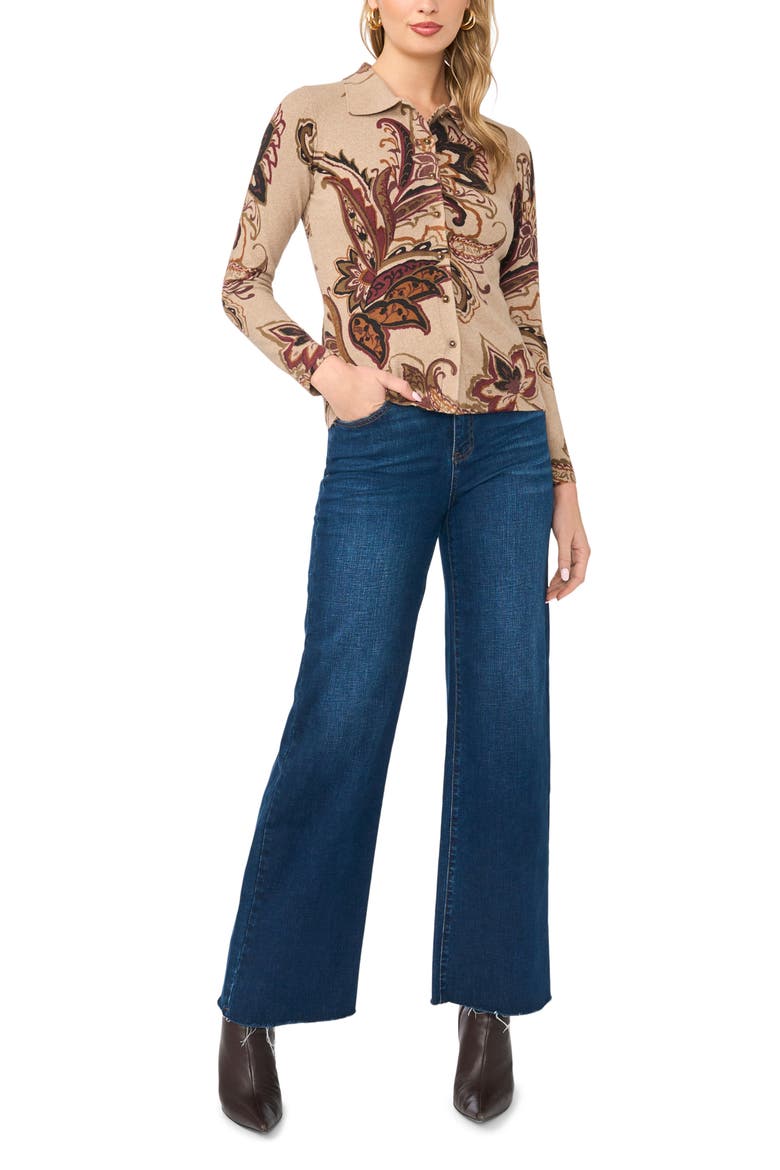 Floral Cardigan, Alternate, color, WOODEN