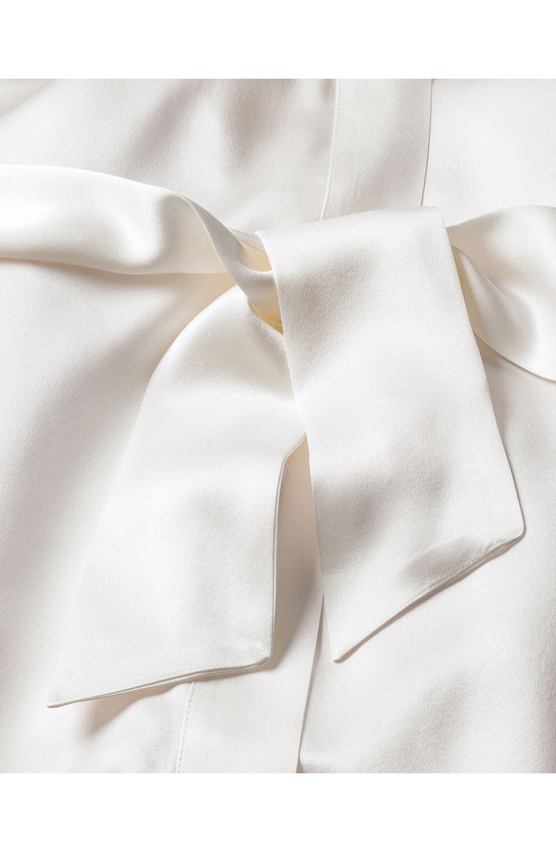 Petite Plume Lace Trim Mulberry Silk Robe, Alternate, color, White