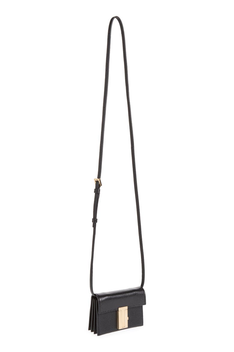 Mia Leather Card Holder Wallet on a Chain, Alternate, color, BLACK
