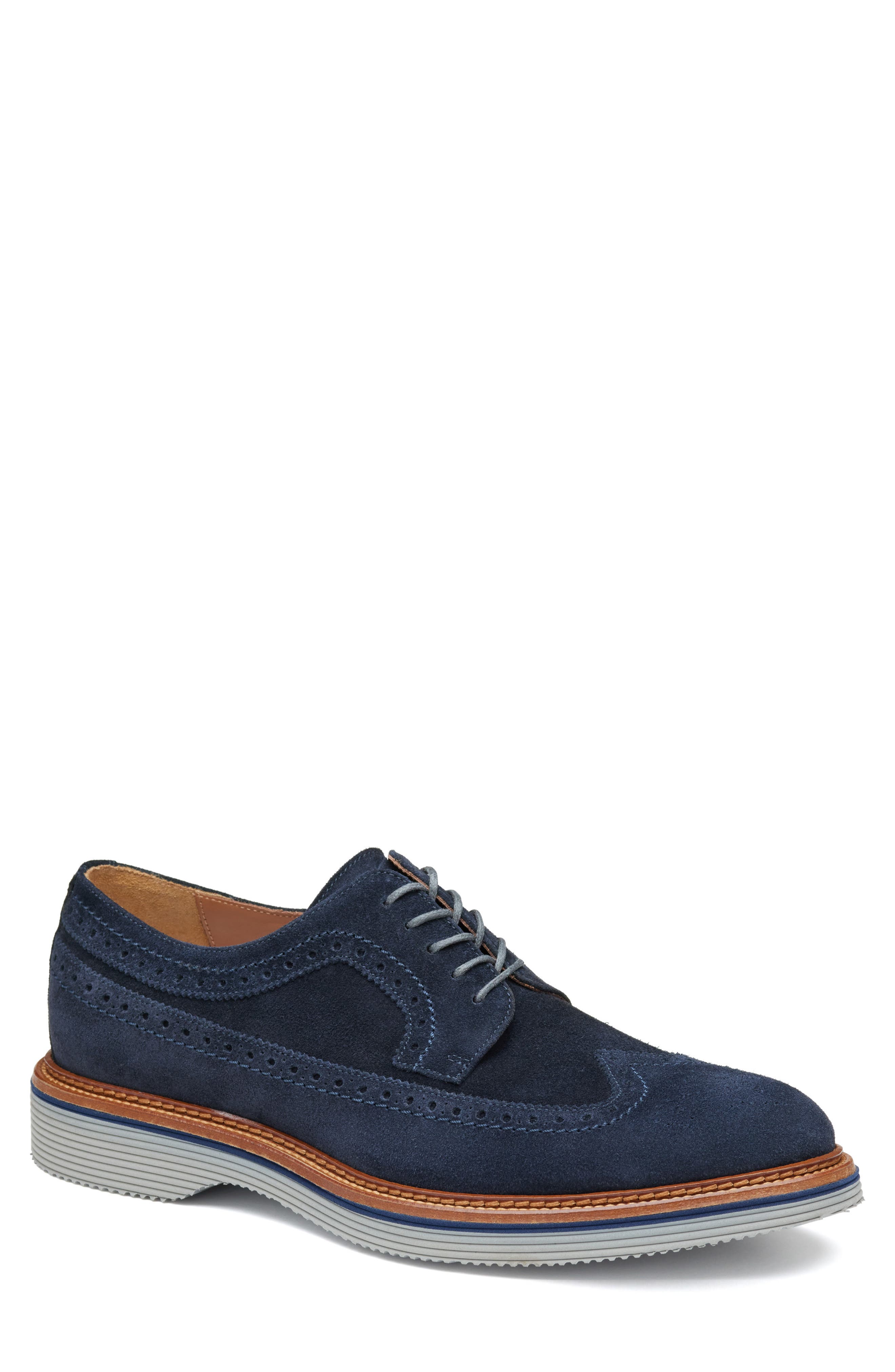 Johnston & Murphy Jenson Longwing Derby, Main, color, Navy European Suede