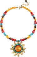 Kurt Geiger London Beaded Pavé Sun Pendant Collar Necklace
