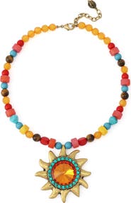 Kurt Geiger London Beaded Pavé Sun Pendant Collar Necklace