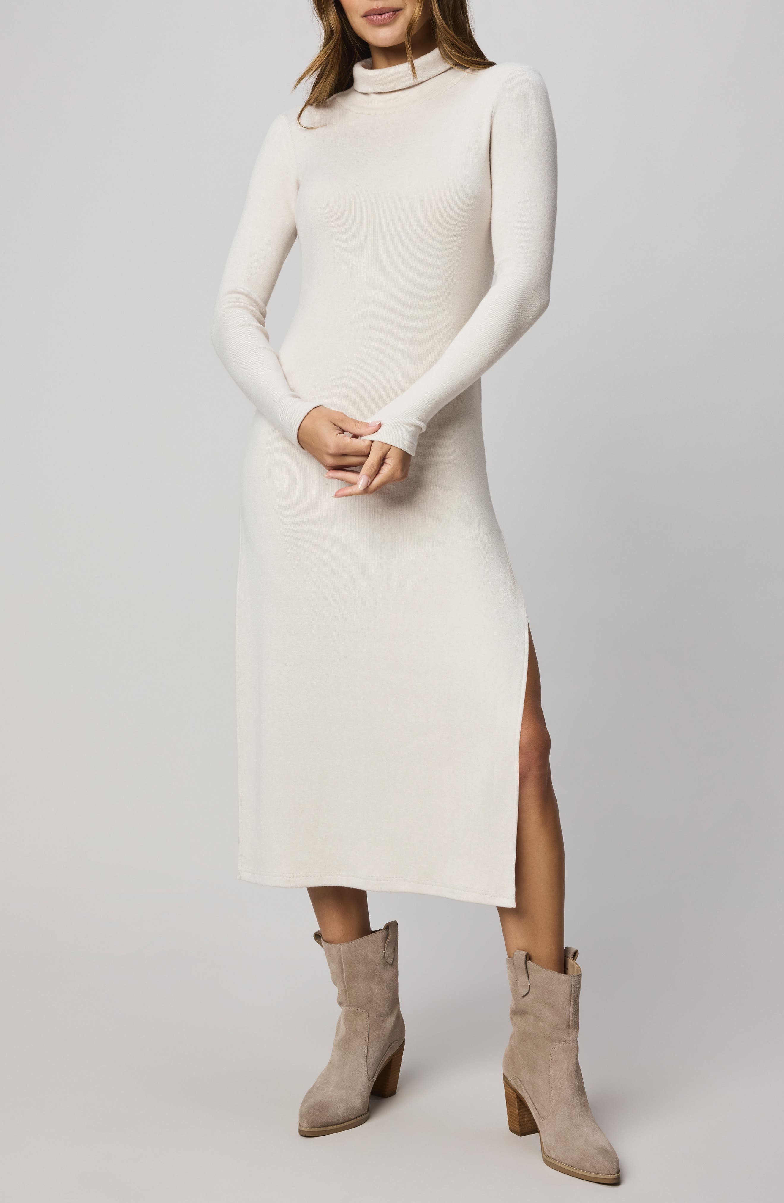 Splendid Rylee Turtleneck Long Sleeve Dress In White