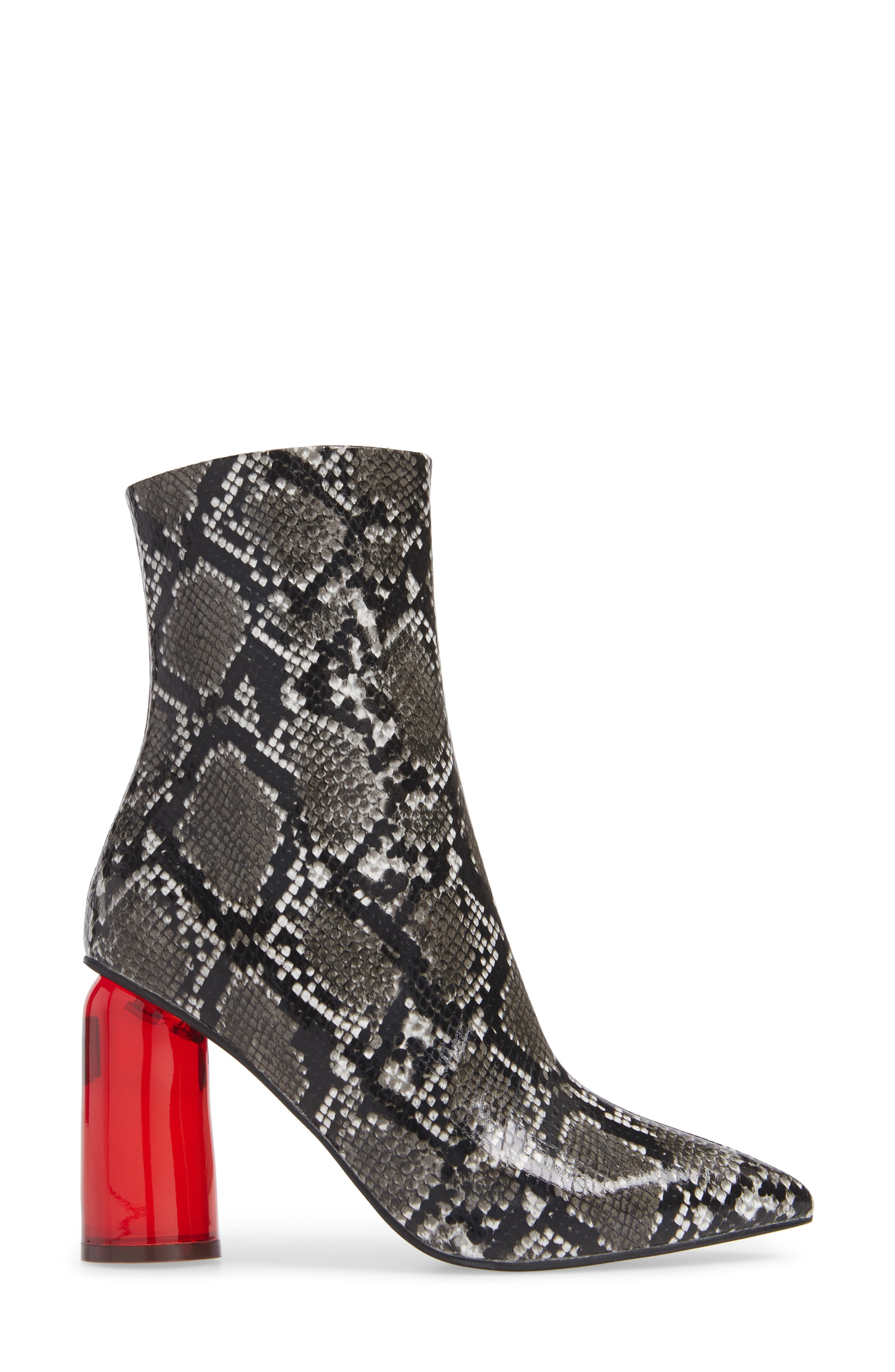 Lustful Bootie, Alternate, color, BLACK GREY SNAKE/ RED COMBO