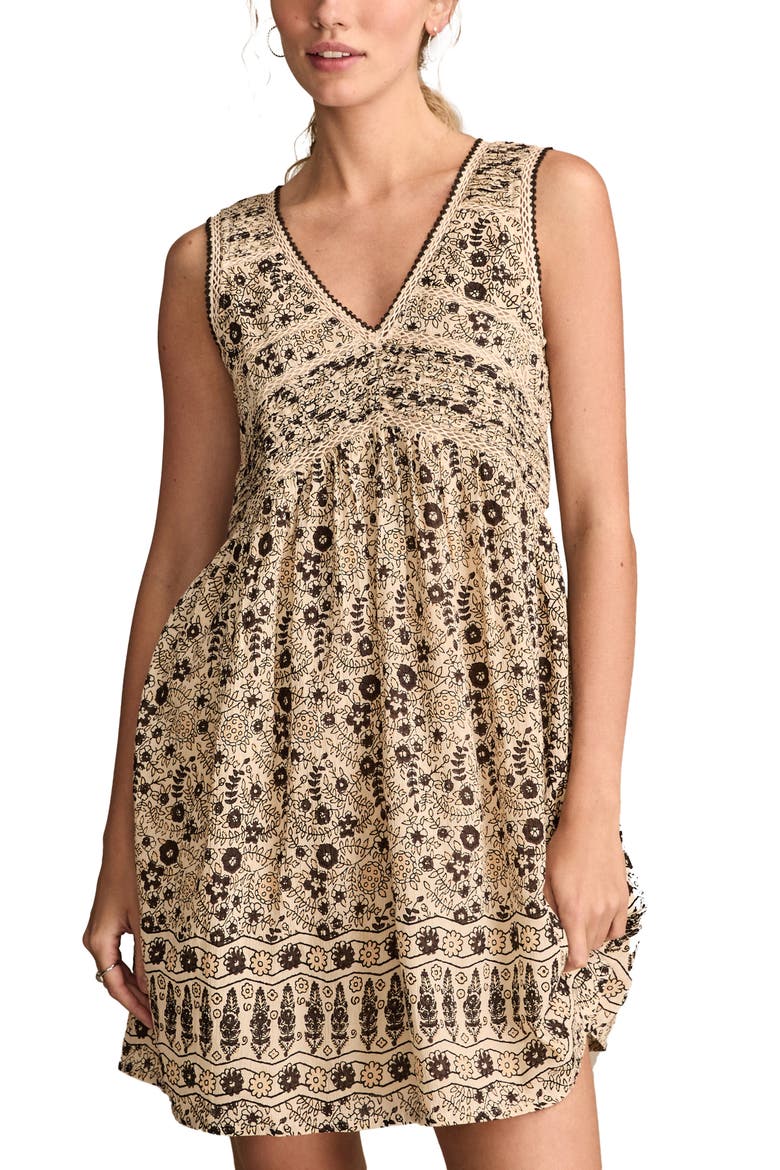 Floral Embroidered Pintuck Cotton Mini Sundress, Alternate, color, RAVEN AND WHITE SWAN FLORAL