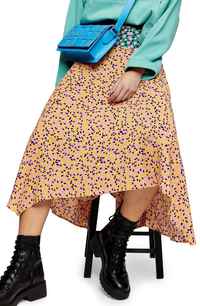 Topshop Thrift Mixed Floral Midi Skirt, Main, color,