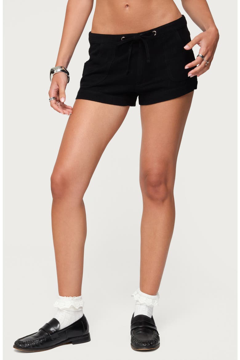 Hollis Cotton & Linen Drawstring Shorts, Main, color, BLACK