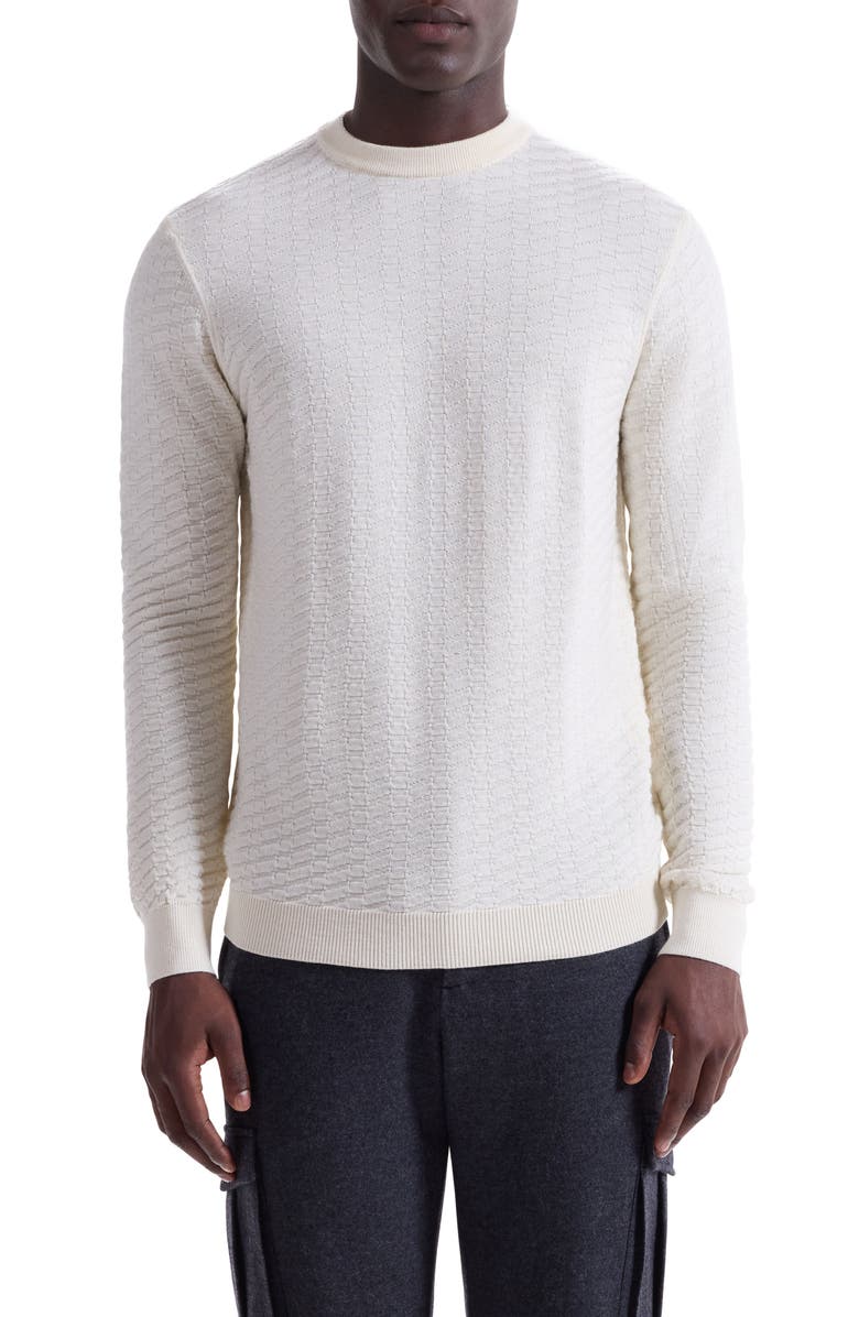 Bugatchi Pyramid Stitch Merino Wool & Silk Crewneck Sweater, Main, color, Chalk