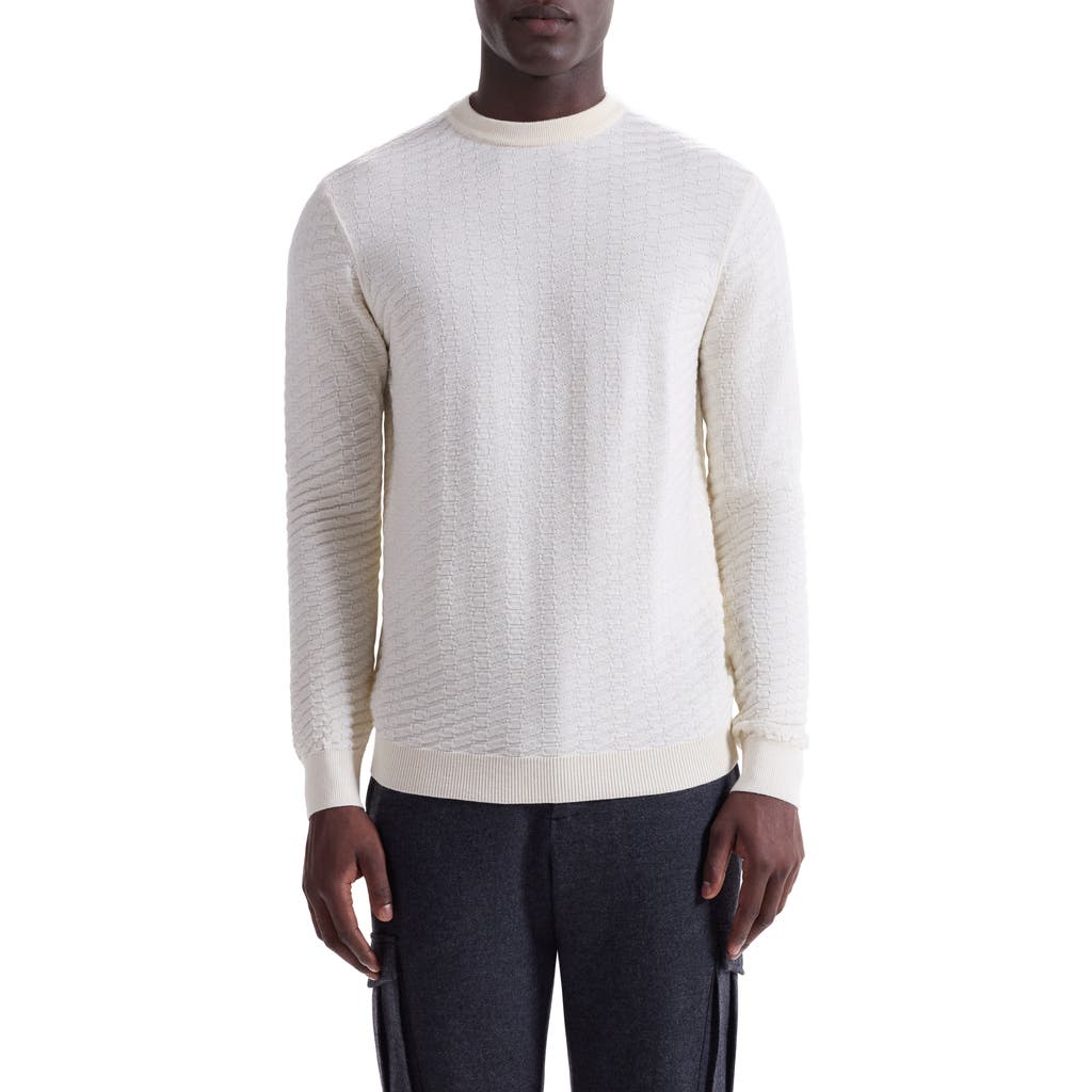 Bugatchi Pyramid Stitch Merino Wool & Silk Crewneck Sweater In White