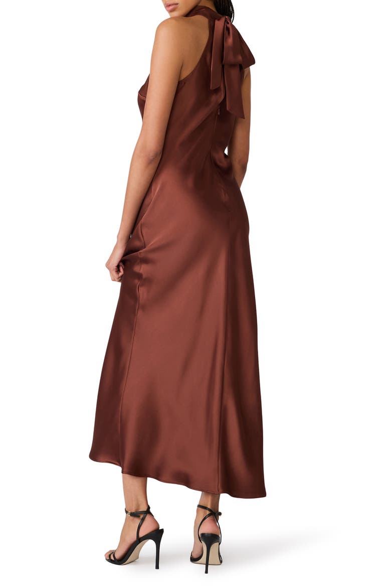 Lara Satin Bias Cut Maxi Dress, Alternate, color, CINNAMON