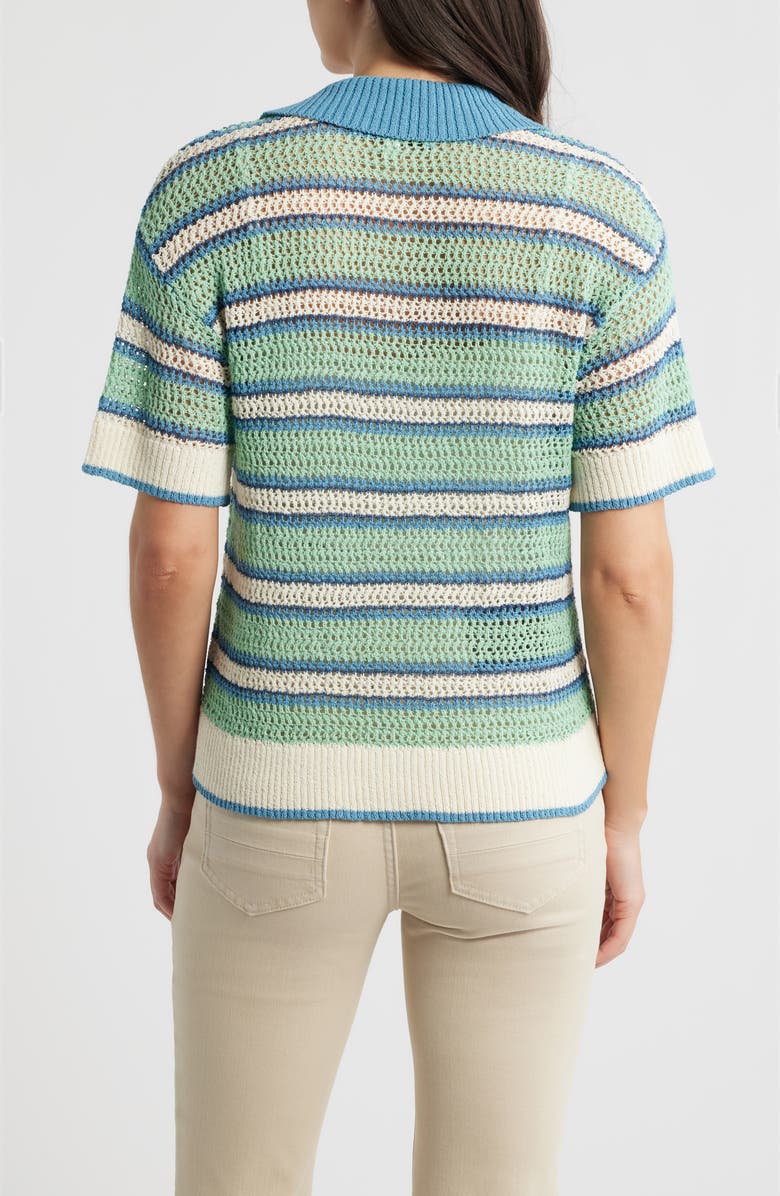 CITY BLUES Open Knit Polo Sweater, Alternate, color, Sea Green/ Ocean