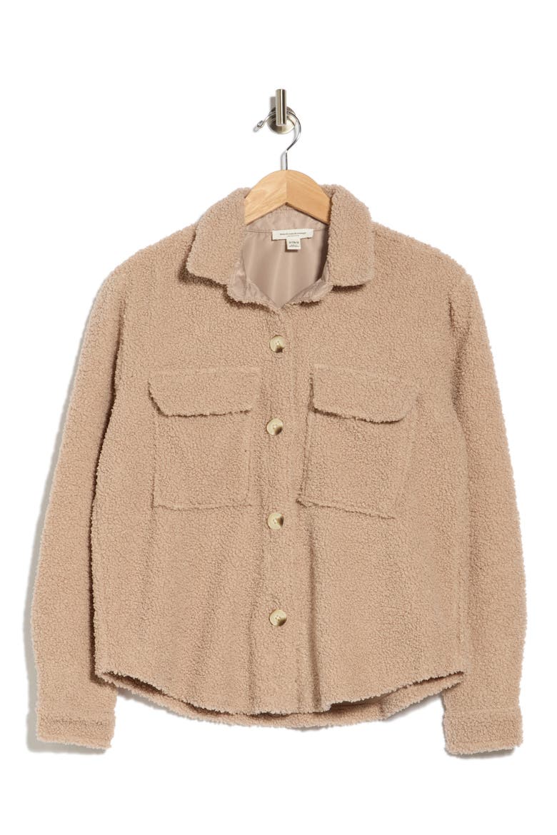 Tory Boxy Crop Faux Shearling Shirt Jacket, Alternate, color, STEPPING STONE