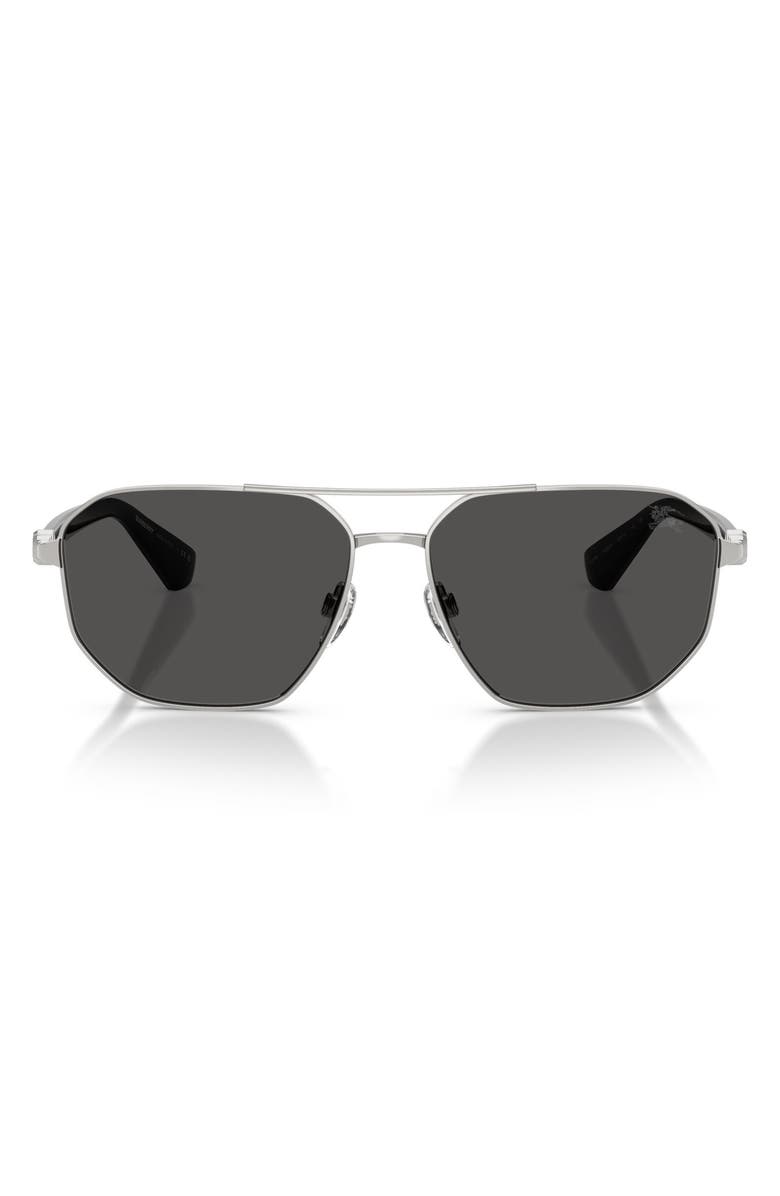 Burberry 60mm Pilot Sunglasses, Main, color, Silver / Dark Grey